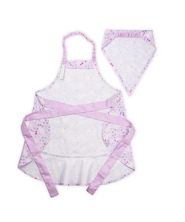 Mother garden マザーガーデン フリルエプロン 三角巾付き 130～150cm 《小花いちご柄》 小花いちご柄