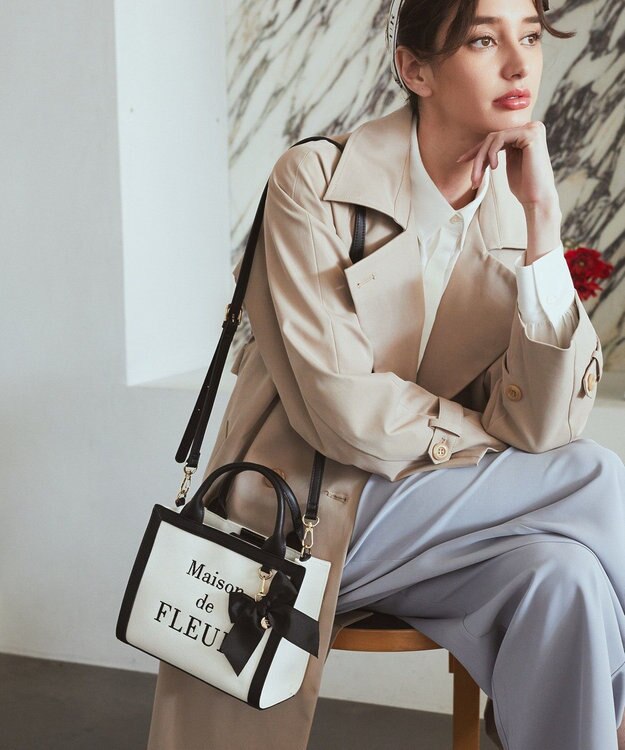 Maison de FLEUR ロゴ刺繍キャンバス2Wayトートバッグ Black