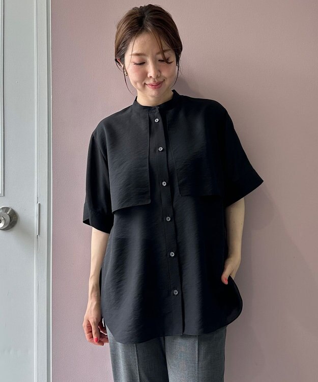 UNFILO シアーサテン ヨークブラウス ブラック