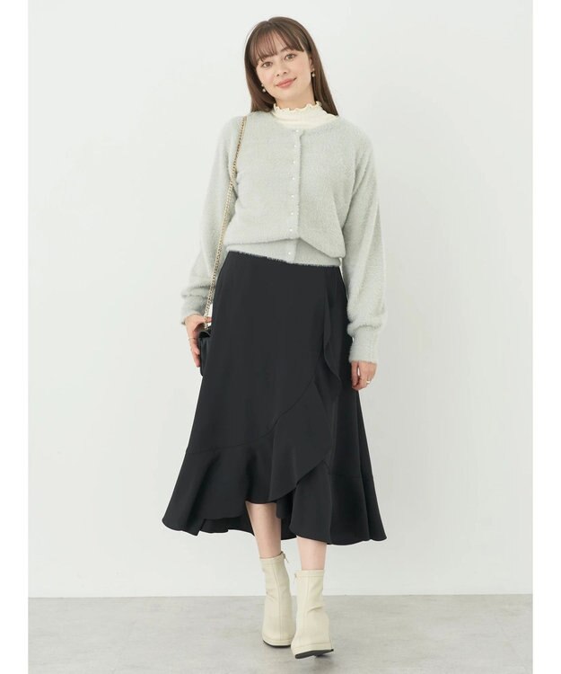 earth music&ecology ミニシャギーパールボタンカーディガン Light Gray