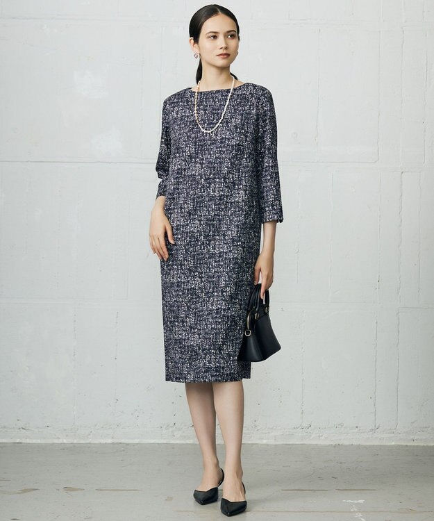自由区 S プリントジャガードストレッチ  ワンピース [新色]ネイビー系5