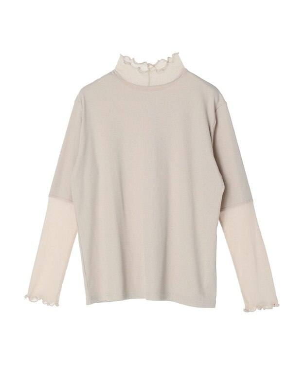 Green Parks ・ｎｏｖｅｍ９　リブ×シアーハイネック Gray Beige