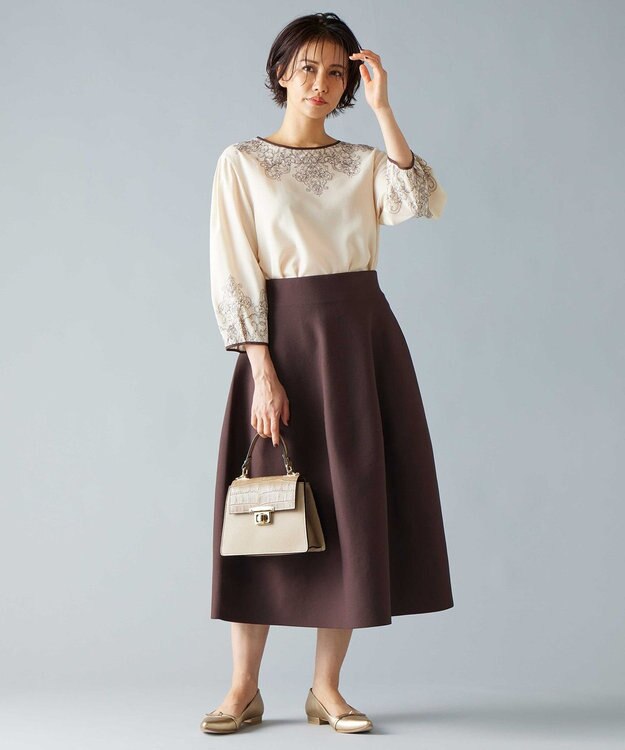 自由区 【洗える】ポリエステルホールガーメント スカート ダークブラウン系