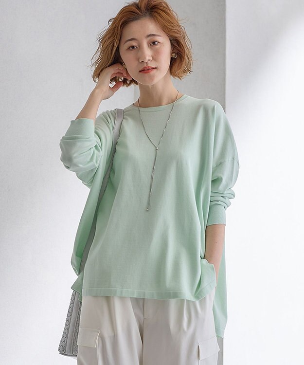 23区 L 【洗える】プレミアムビオコットン ビッグシルエット ニット スモーキーグリーン系