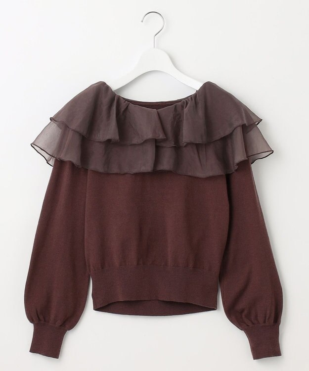 Feroux 【洗える】ラッフルコンビ ニット ダークブラウン系