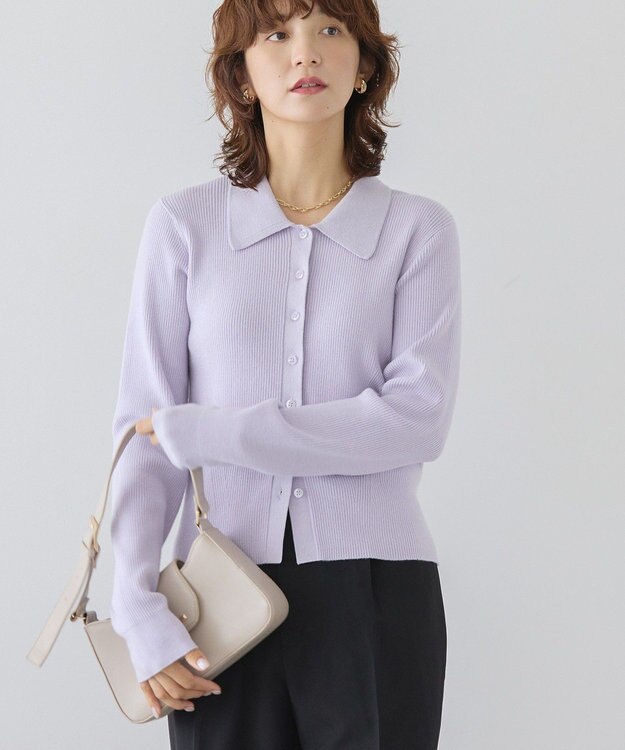 AMERICAN HOLIC バイパチ襟付き前あきリブプルオーバー ライラック