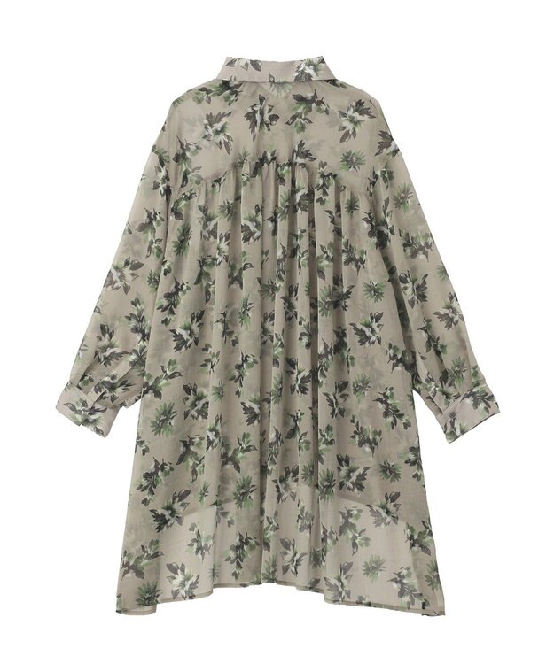 YECCA VECCA フラワー柄シアーロングシャツ Light Khaki