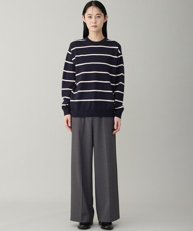 UNFILO MENS 【OCEANS YouTube 掲載/男女兼用】スムースシルキーニット 柄 ボーダー ネイビー×アイボリー