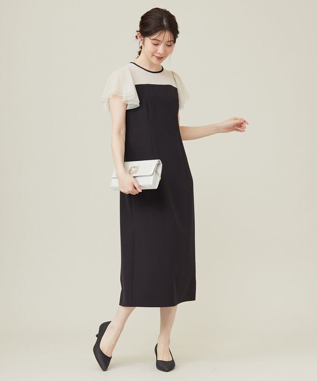 ANY SIS フリルスリーブペンシル ドレス ブラック