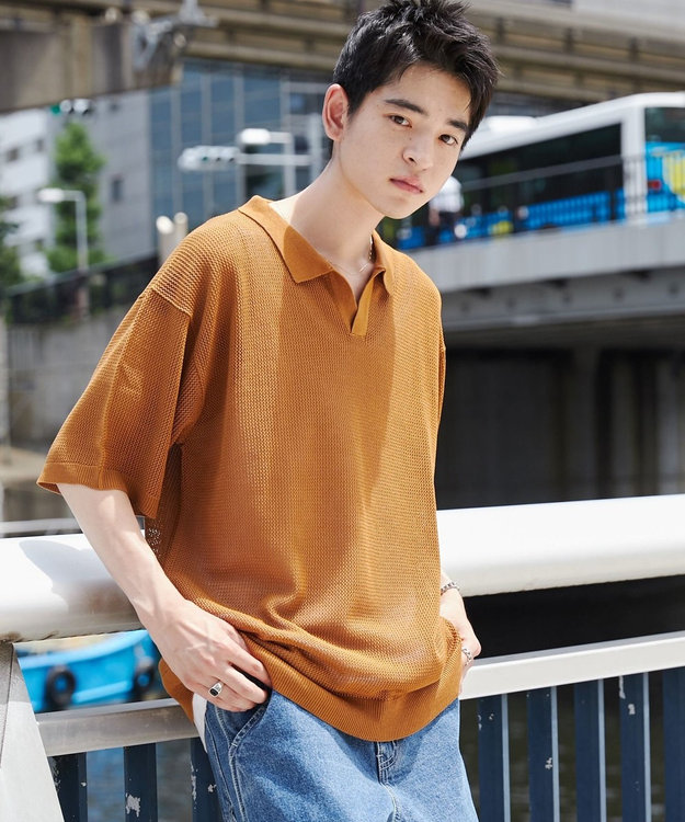 WEGO メッシュポロニットプルオーバー（S） マスタード