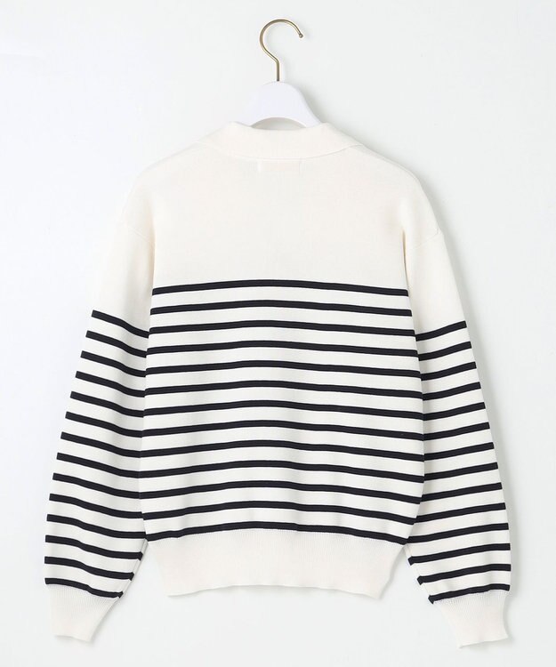 ANY SIS 【洗える】スキッパーポロ襟プルオーバー ニット オフ×ネイビー