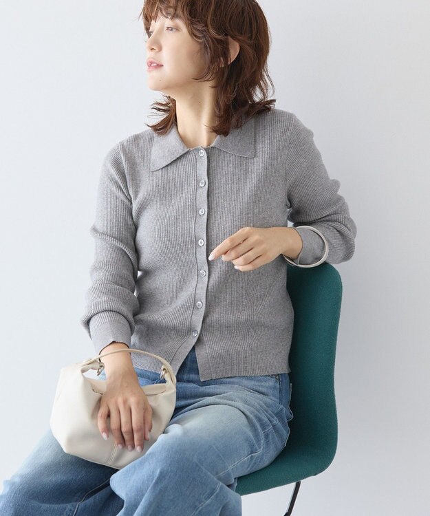 AMERICAN HOLIC バイパチ襟付き前あきリブプルオーバー Gray Mixture