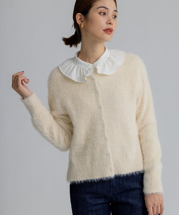 組曲 L 【前後着用可】2WAYナイロンファー ニット アイボリー系