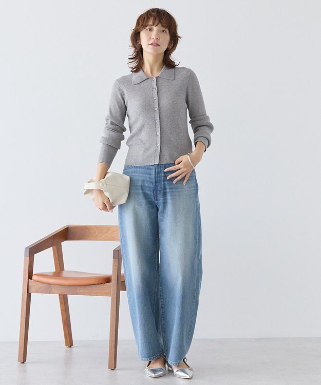 AMERICAN HOLIC バイパチ襟付き前あきリブプルオーバー Gray Mixture