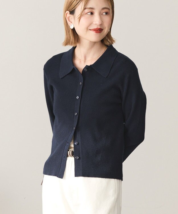 AMERICAN HOLIC バイパチ襟付き前あきリブプルオーバー Dark Navy