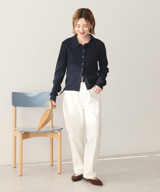 AMERICAN HOLIC バイパチ襟付き前あきリブプルオーバー Dark Navy