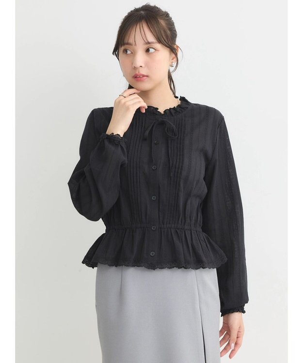 earth music&ecology ピンタックフリルブラウス Black
