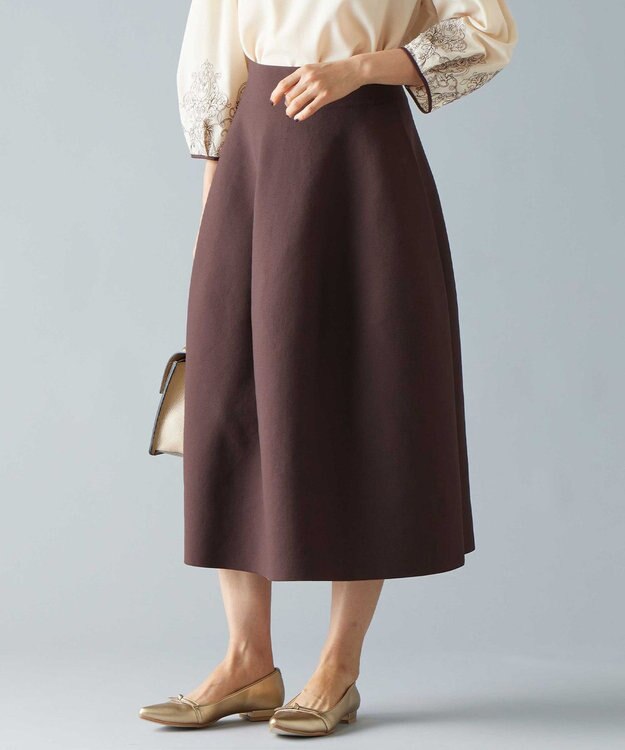 自由区 【洗える】ポリエステルホールガーメント スカート ダークブラウン系