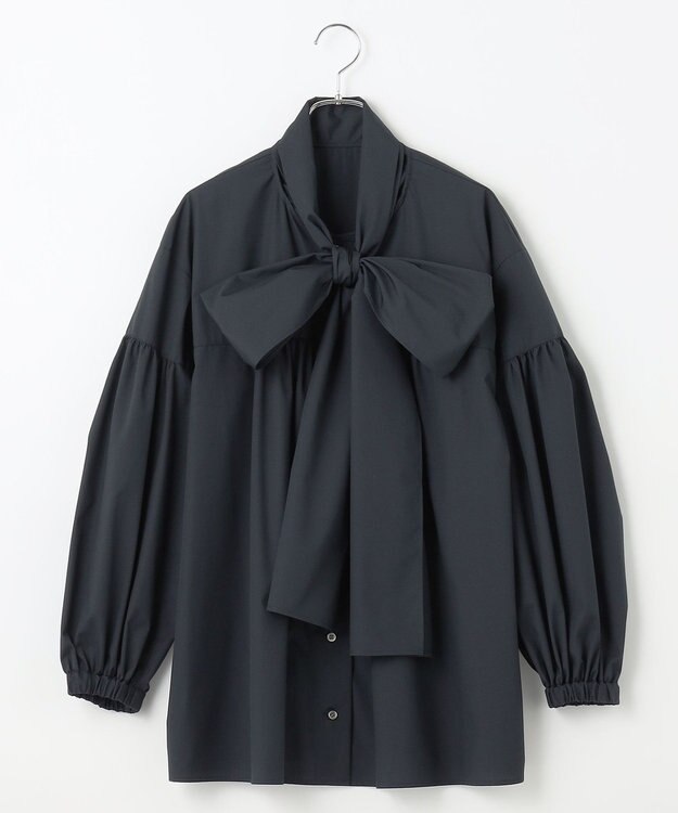 #Newans 【シワになりにくい/洗濯機可能/袖ゴム】ビッグリボンブラウス ネイビー