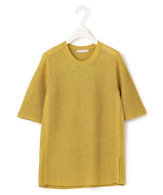 ICB 【WEB限定カラーあり・洗える】 ペーパーブレンドシャインニット 5分袖プルオーバー イエロー系