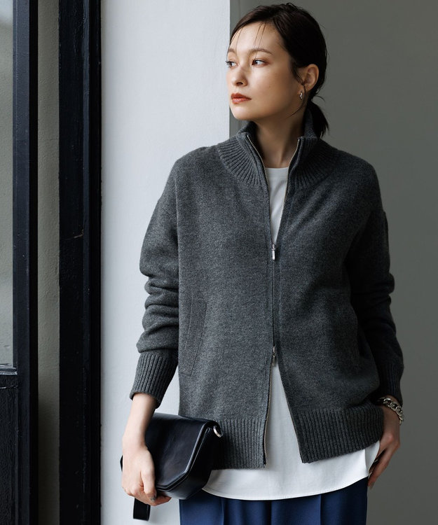 ICB L 【新色追加】ソフトカシミヤミックス ニットトラックジャケット ミディアムグレー