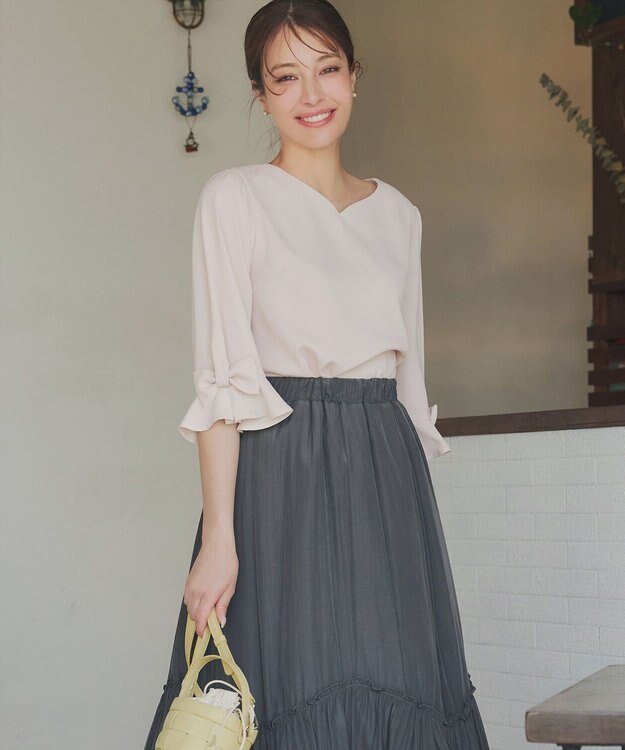 Tiaclasse 【洗える】リボンフレアスリーブブラウス アイボリー