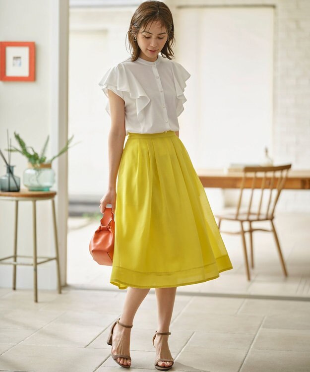 組曲 L 【洗える・シワになりにくい】カラーボイル シアーフレアスカート イエロー系