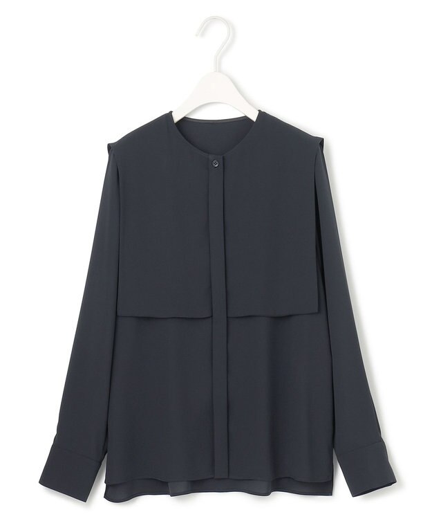 ICB L 【UVケア・速乾・接触冷感・洗える】BackSatinAmunzen デザインブラウス ネイビー系