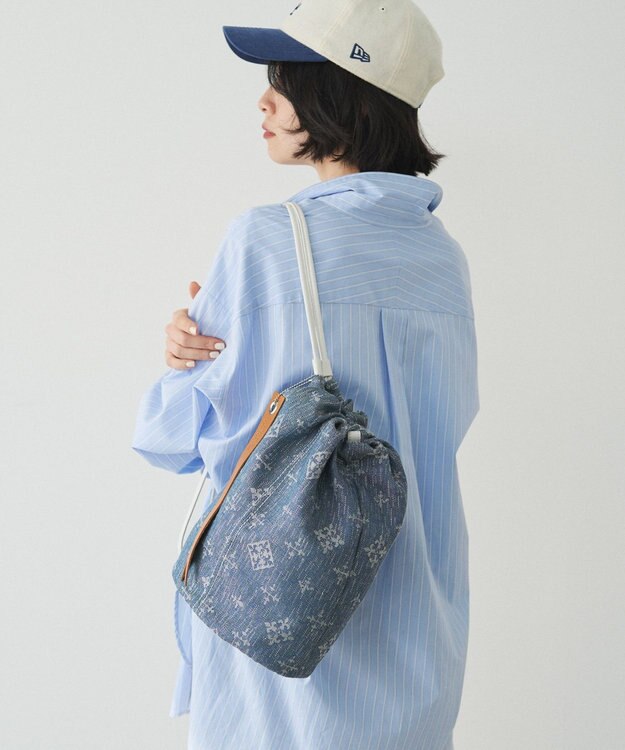 russet デニムジャガード3WAY巾着バッグ(CE-1688) Indigo
