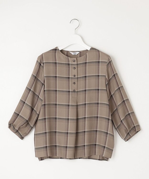 J.PRESS LADIES 【洗える】ハイツイストチェック ボートネック ブラウス ベージュ系3
