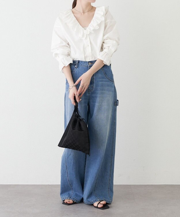 russet ナイロンジャガード巾着ポーチ L(Z-230) Trv-Black