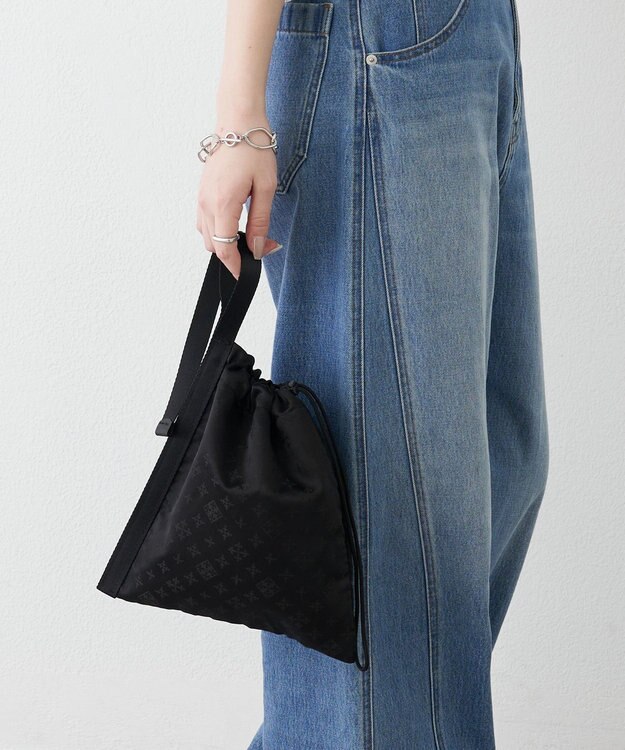 russet ナイロンジャガード巾着ポーチ L(Z-230) Trv-Black