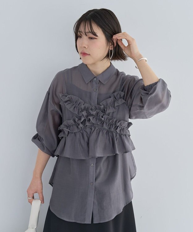 Green Parks ＳＥＴ２点フリルビスチェ＋シャツチュニック Charcoal Gray