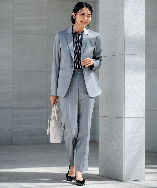 23区 【洗える】バックサテンアムンゼン レユールダイヤプリント ブラウス ネイビー系