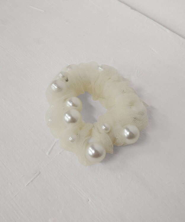 Tiaclasse 【選べる2TYPE】パール付きゴム＆シュシュ シュシュタイプ：オフホワイト