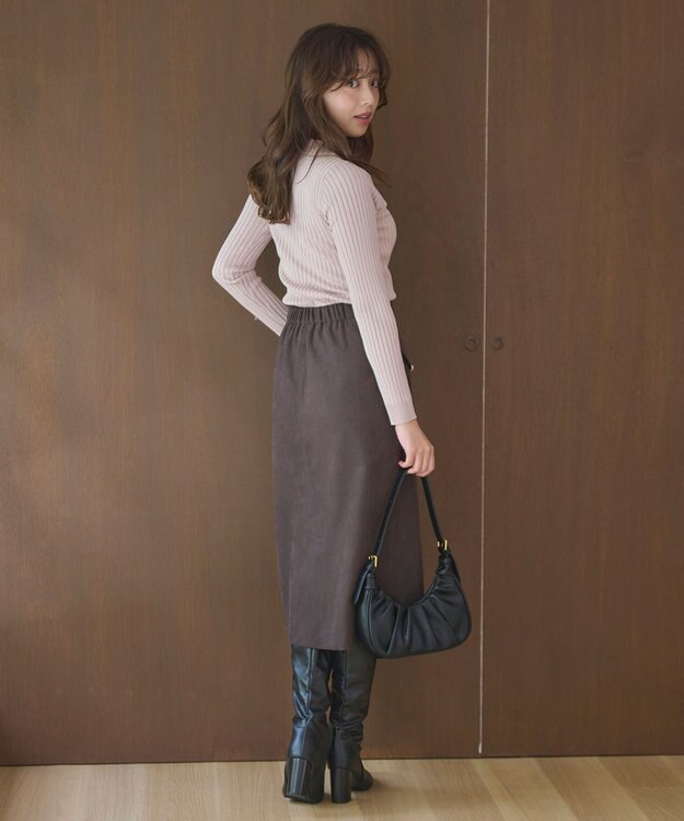 Feroux 【洗える】ロゴリブ プルオーバー ニット ピンク系