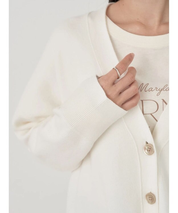 earth music&ecology やわらかタッチＶネックカーディガン Off White