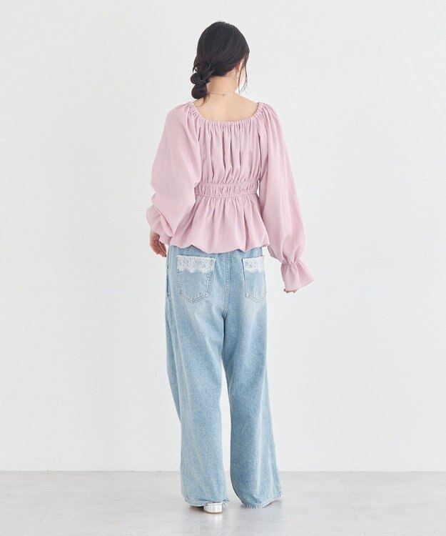 earth music&ecology バルーンヘムブラウス Pink