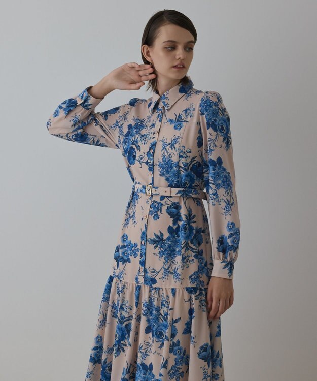 GRACE CONTINENTAL ブーケフラワープリントワンピース ベージュ