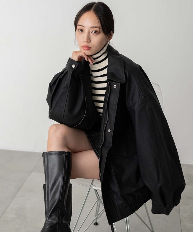 WEGO 【ユニセックス着用ITEM】エコレザー2WAYフライトジャケット ブラック