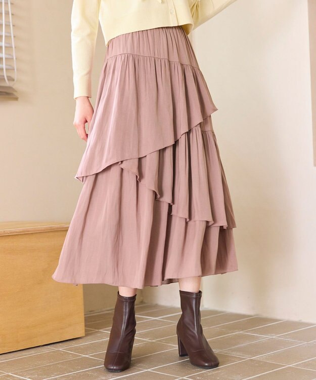 Feroux アシンメトリーティアード スカート ピンク系