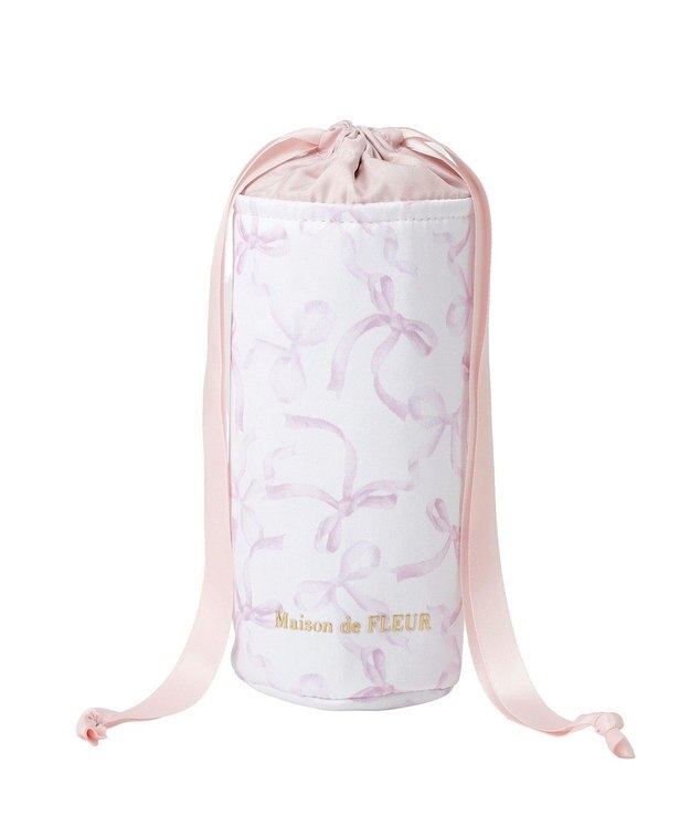Maison de FLEUR 【保冷機能付き】リボン柄巾着ボトルケース Pink