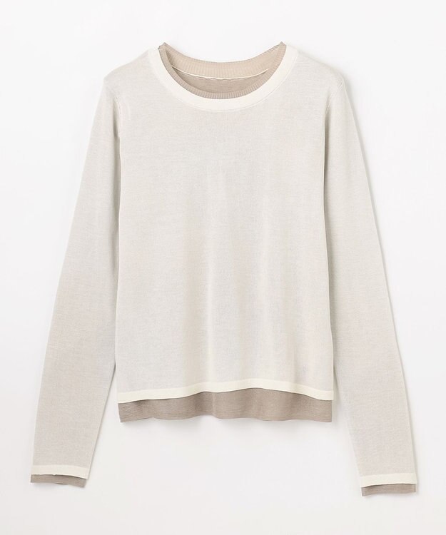 ANY カラーレイヤードニットTシャツ エクリュ×ベージュ