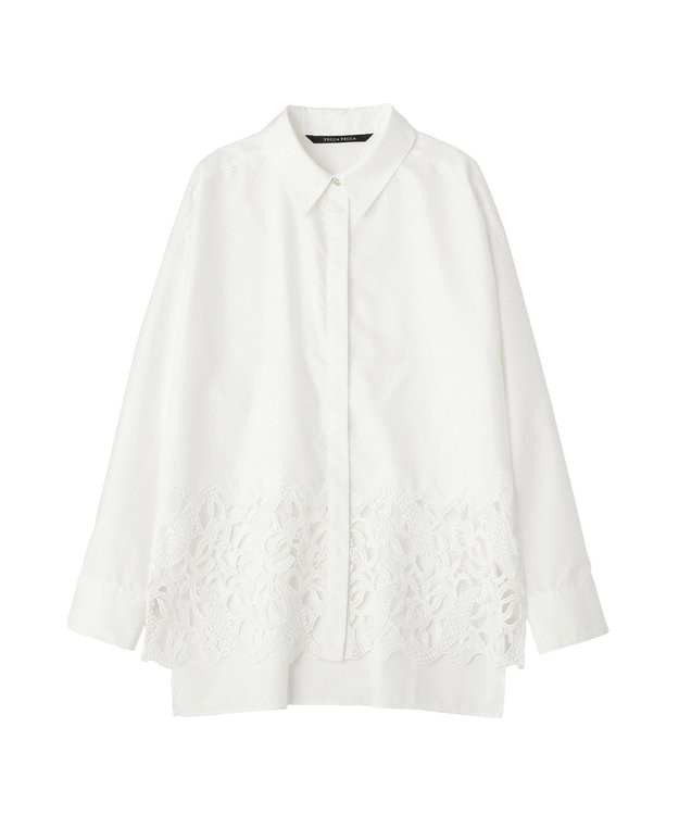 YECCA VECCA レースヘムロングシャツ Stripe