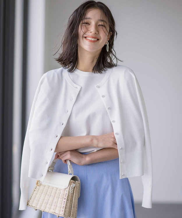 組曲 【UVケア・接触冷感】MINA ニットカーディガン パールホワイト系