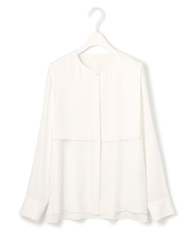 ICB L 【UVケア・速乾・接触冷感・洗える】BackSatinAmunzen デザインブラウス オフホワイト系