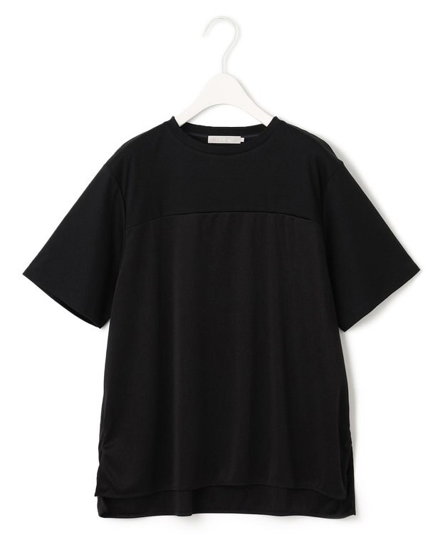 ICB L 【接触冷感・UVケア・洗える】シルケットスムースコンビ Tブラウスカットソー ブラック系