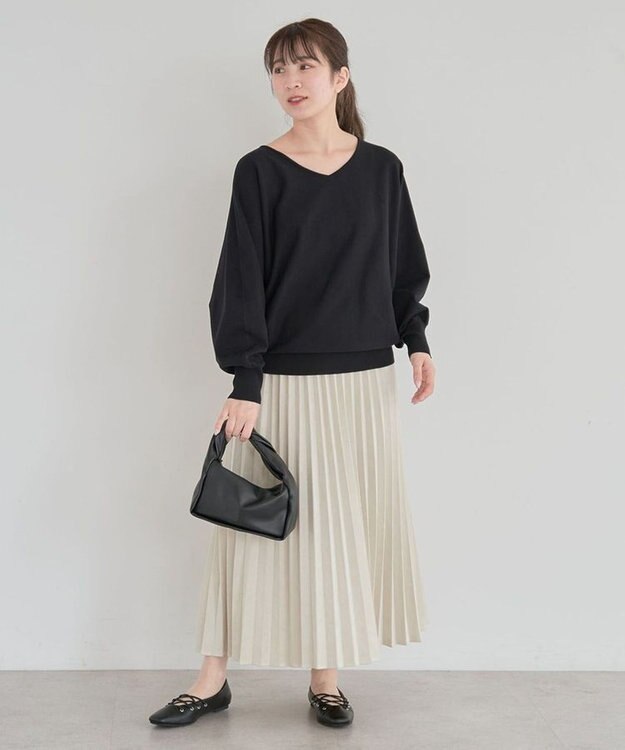 Green Parks 洗える　Ｖネックドルマンニットプルオーバー Black