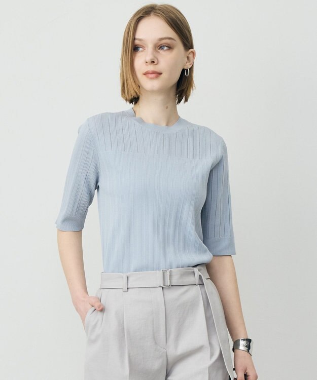 ICB L レースパターン ニット サックスグレー