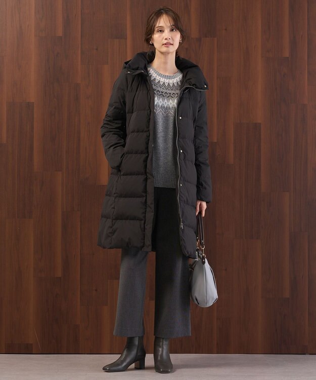 J.PRESS LADIES 【洗える・2way】タフタダウン ロング丈 コート ブラック系